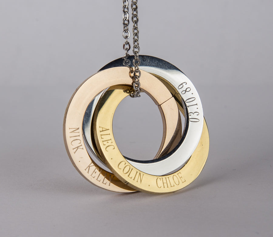 Personalized Russian Rings Eternity Necklace, Personalized Interlocked